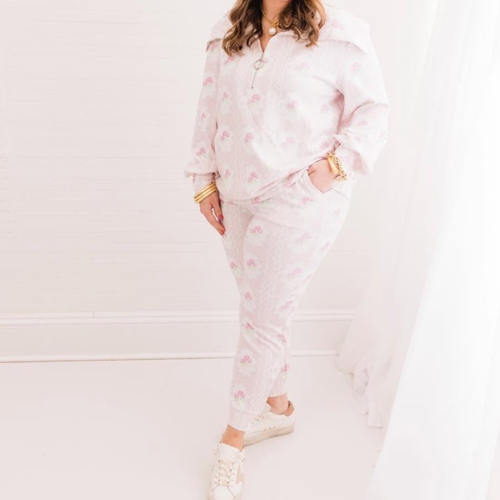 Pink Floral Quarter-Zip Pullover and joggers set